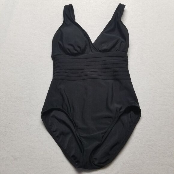 Aqua Green S Swimsuit One Piece Black Hi Waist Classic Adj Straps Padded Basic - Picture 1 of 9
